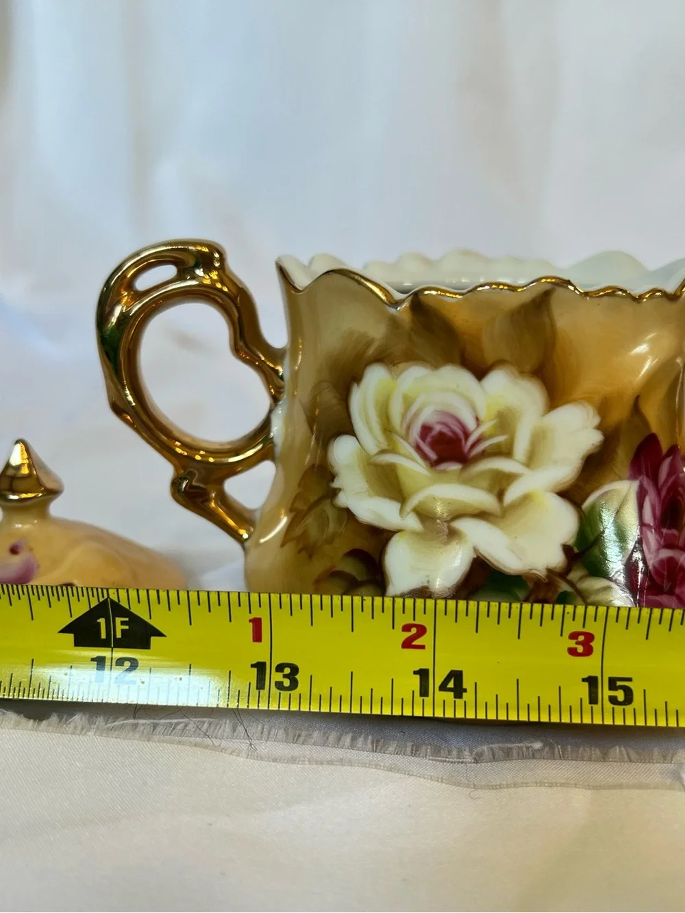 Lefton Gold Floral Porcelain Creamer and Sugar Set